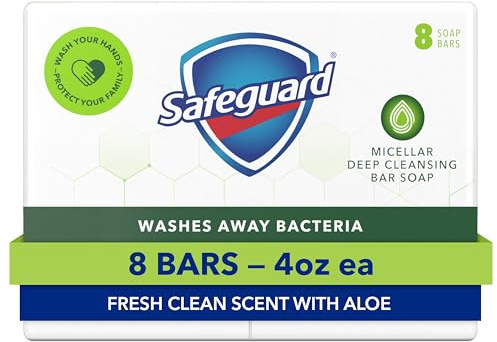 Safeguard Antibacterial Soap, White With Aloe, 4 Oz Bars - 8 Count