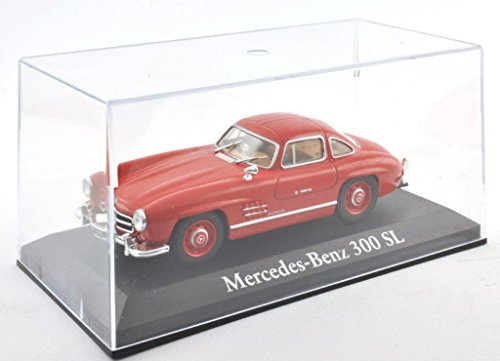 Alt DieCast Metall Miniaturmodelle Modellauto 1:43 Oldtimer Klassiker Mercedes Benz 300 SL Modell rot Altaya IXO inklusive Kunststoff Vitrine