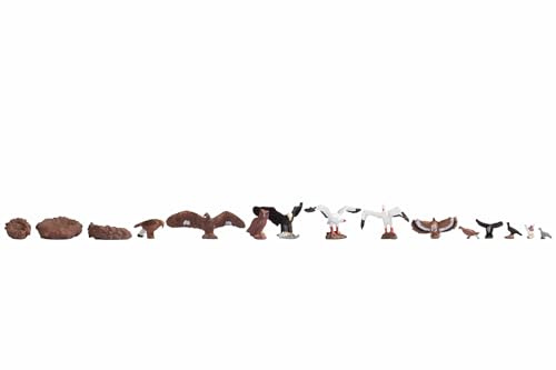 NOCH H0 Figurset Fågel, 12 handfärgade djurfigurer av plast för spår H0 modellbygge och gör-det-själv-projekt