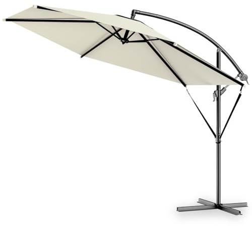Kingsleeve® Sonnenschirm UV Schutz 80+ Ø 300cm Groß mit Ständer Schutzhülle Windsicherung Windfest Neigbar Rund Kurbel Garten Balkon Ampelschirm Creme