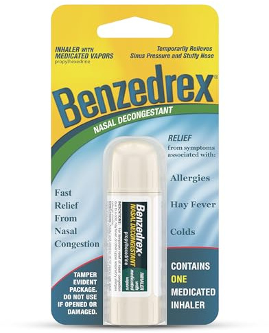 Benzedrex Nasal Decongestant Inhaler – Medicated Vapor Relief for Sinus Pressure, Nasal Congestion, Allergies, Hay Fever & Colds, 12 Count
