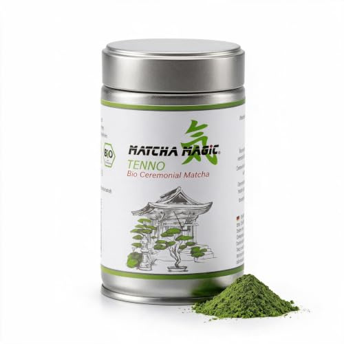 MatchaMagic Tenno Bio Matcha Pulver 80 g - Single Origin Matcha aus Japan | Grüner Tee, Ceremonial Grade, Matcha Tee, für Tee-Zeremonie, traditionelle Herstellung, handgepflückt, Premium Matcha Tee