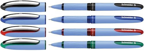 Schneider 183594 One Hybrid N 5 Tintenroller (dokumentenecht, 0,5 mm Strichstärke, Hybrid- Needlespitze) 4er Etui, schwarz, blau, rot, grün