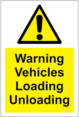 Warning vehicles loading unloading safety sign - 1.2mm rigid plastic 300mm x 200mm