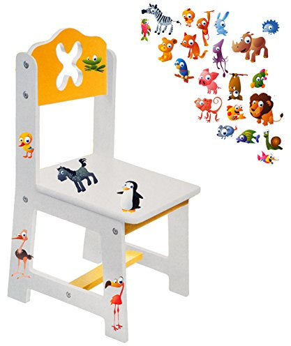 alles-meine.de GmbH 3 Stück Stühle für Kinder - aus sehr stabilen Holz - lustige Zootiere - weiß/gelb - Kinderstuhl - Beistellstuhl - Kindermöbel für Jungen & Mädchen - K..