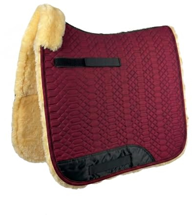 Engel Reitsport SCHABRA2-D-BOR-MED Lammfell Dressur Schabracke | fully lined, Fellkranz vorne, robuster Baumwoll Steppstoff, Dressur, Stoff bordeauxrot Fell med.