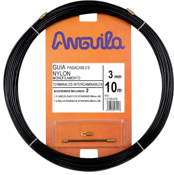Anguila | Guía Pasacables | Terminales Intercambiables | Monofilamento | Nylon | Color Negro | Diámetro 3mm | 10 metros