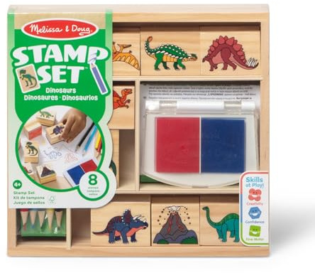 Melissa & Doug Wooden Stamp Set: Dinosaurs - 8 Stamps, 5 Colored Pencils, 2-Color Stamp Pad - FSC Certified