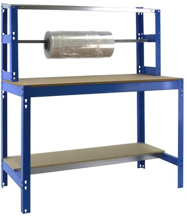 SimonRack Werkbank 600 kg Belastbarkeit, 144,5x151x76 cm, Große Arbeitsfläche Arbeitsfläche, Arbeitstisch, Holz-Arbeitsplatte, Blau/Holz - BT4