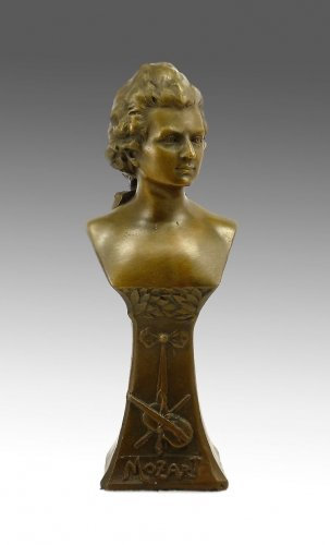 Kunst & Ambiente - Bronzefigur - Büste von Wolfgang Amadeus Mozart - Milo - signiert - Musiker Statue - Figur