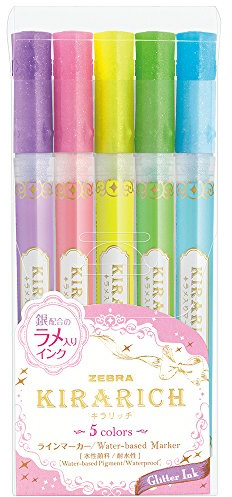 Zebra WKS18-5C Kirarich Glitter överstrykningspennor, 5 stycken