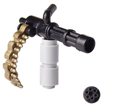 BrickArms Minigun mit Munitionskette – Custom Minifig-MG, kompatibel mit Klemmbaustein-Figuren, hochwertige ABS-Qualität