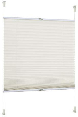 Rapid Teck® Klemm Thermo Plissee 100cm x 130cm beige Blickdicht Faltrollo Jalousie Rollo ohne Bohren Klemmrollo Fertigplissee
