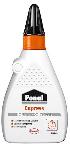 Ponal Express Holzleim, transparent und schnell trocknender Holzkleber für vielseitige Verleimungs- & Bastelarbeiten, wasserfester Leim in praktischer Flasche, 1x60g
