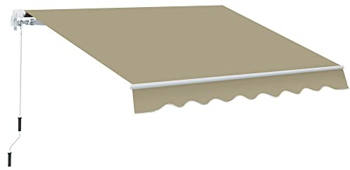Outsunny 8' x 7' Patio Retractable Awning, Manual Exterior Sun Shade Deck Window Cover, Beige