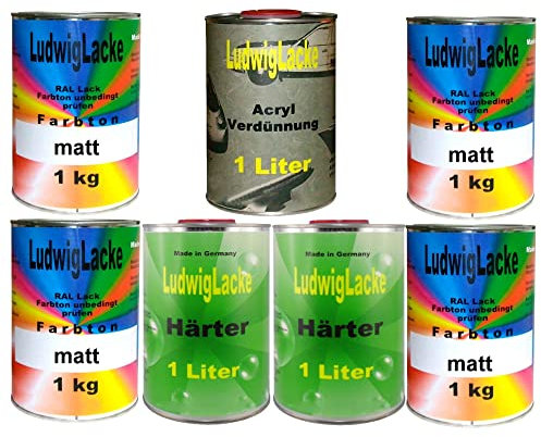 LudwigLacke 7 kg Set Autolack mit Härter matt RAL 1013 Perlweiss