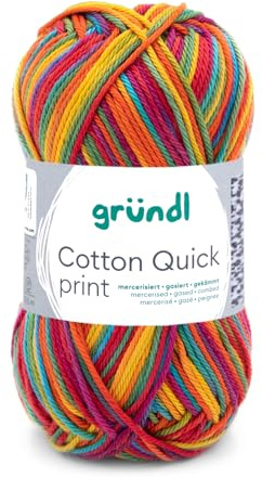 Gründl Wolle Cotton Quick print Häkelgarn 1 Knäuel 50 g, Carneval | dünne Wolle mit Farbverlauf zum Häkeln - Häkelgarn - Glänzend und hautfreundlich - 100 % Baumwolle - 50 g / 125 m