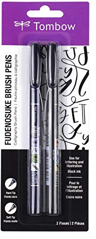Tombow 62038 Fudenosuke brush pen with soft and hard tip, black, 2 pieces