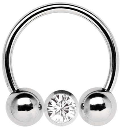 Titan Piercing Circular Barbell, CBR in 1,2 mm mit 2 Kugeln und Stein-Klemmkugel
