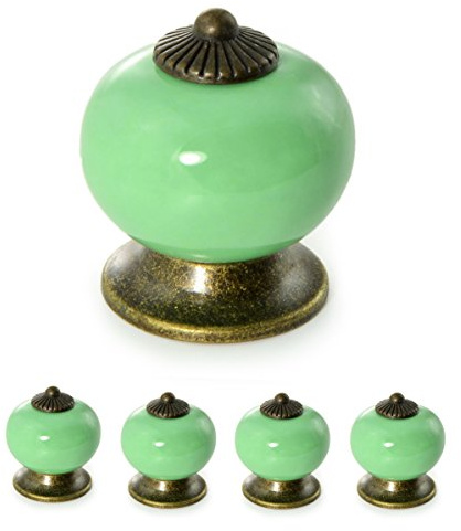 Ganzoo Möbelknöpfe aus Porzellan und Keramik, grün, Set mit 4 Stück, Durchmesser 32mm, Tiefe 23mm, Türknauf im Vintage Shabby Chic Landhaus Antik Stil, für Schranktüren, Schubladen, Kommoden