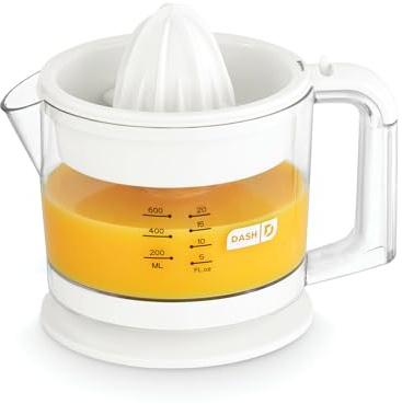 Dash Dual Electric Citrus Juicer Machine - Orange Juicer and Lemon Squeezer with Auto-Reversing Reamer, Adjustable Pulp Control, Mess-Free Spout, 20 oz Juice Container-Lime Squeezer for Home-White