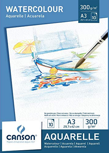 Canson A3 akvarellblock inklusive 10 ark vitt, kallpressat akvarellpapper