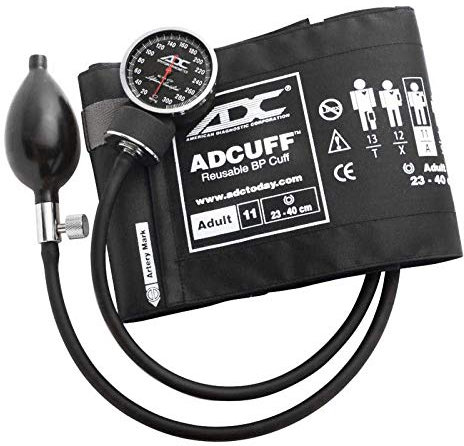 ADC Diagnostix 720 - Sfigmomanometro aneroide tascabile con polsino per pressione sanguigna in nylon Adcuff per adulti, colore: Nero | Strumenti medici per medici e infermieri