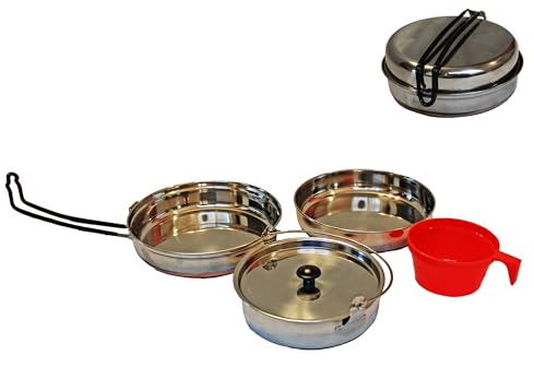 Alpine Mountain Gear Stainless Steel Mess Kit - Steel Camping Cookware with Carrying Bag (Made by Caddis Sports)