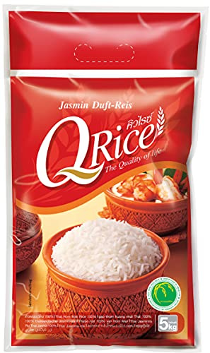 Q RICE – Jasmin Reis 100% Langkorn aus Thailand - duftend aromatisch mit leicht klebriger Textur - ideal für Currys, Bowls & asiatische Gerichte – 1 x 5 kg