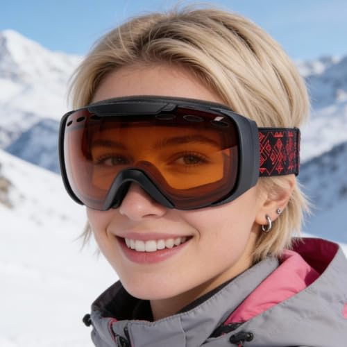 F2 Skibrille Oversize, S2 Optik orange getönt 100% UV-Schutz Snowboardbrille ideal für Skihelm ~yx