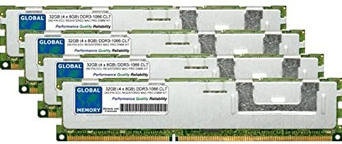 GLOBAL MEMORY 32GB (4 x 8GB) DDR3 1066MHz PC3-8500 240-PIN ECC REGISTRADO DIMM (RDIMM) Memoria RAM Kit para Apple Mac Pro (PRINCIPIOS DE 2009 - Mediados 2010 - Mediados 2012)