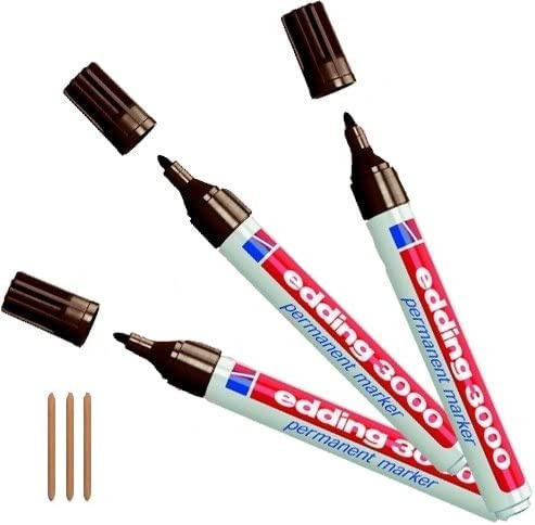 EDDING 3000 3er Vorteilspack [inkl. 3 Ersatzspitzen] Long Life Pack | 11 Farben + Kombinationen zur Auswahl (dunkelbraun)