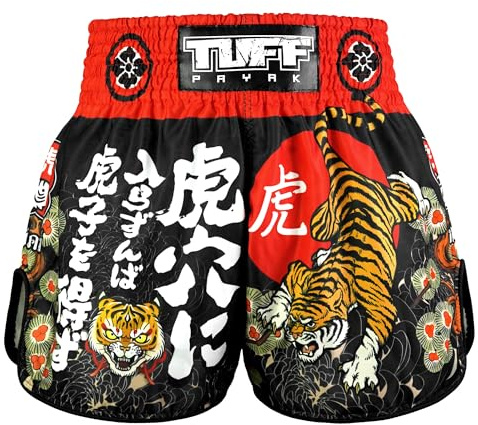 TUFFPAYAK Muay Thai Boxing Shorts, MMA Training Kickboxing Trunks Retro Shorts (L, TPY-RMS003-BLK)