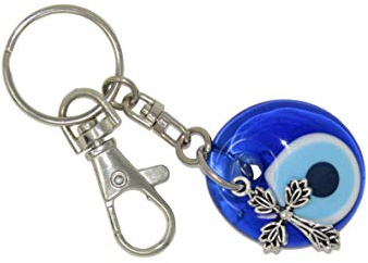 Jeannieparnell 211H - 3cm Lucky Evil Eye & Cross Charm Keyring Bag Hanger Handmade