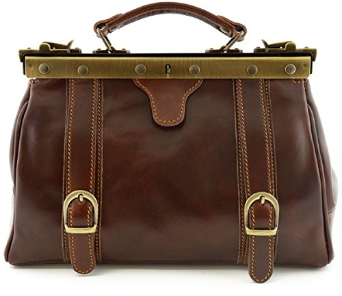 Dream Leather Bags Made in Italy toskanische echte Ledertaschen Echtes Leder Doktortasche, 2 Schnallen Farbe Braun - Italienische Lederwaren - Aktentasche