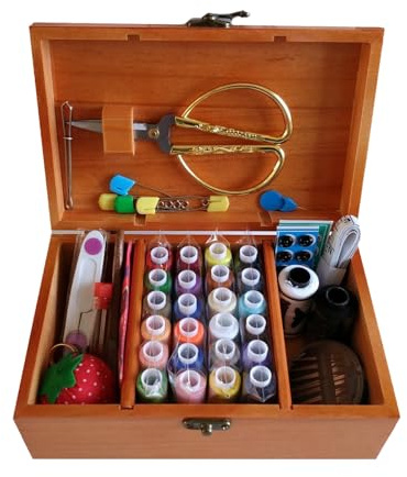 Nähkorb aus Holz mit Nähset, Nähkästchen