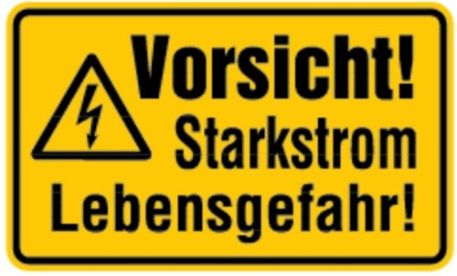 LEMAX® Aufkleber Warnschild, Vorsicht! Starkstrom Lebensgefahr!, 120 x 200 mm Folie selbstklebend Gelb Aufdruckfarbe: Schwarz 200x120mm