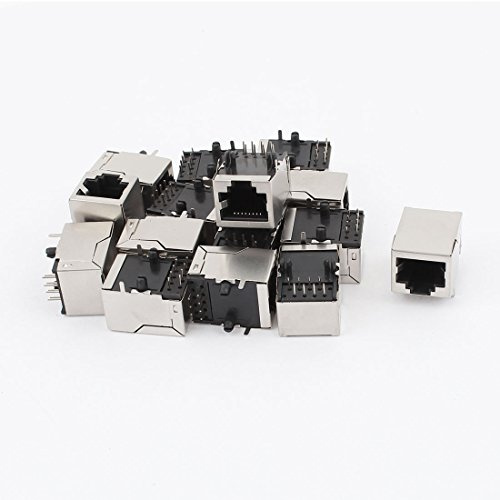 sourcing map 15Stk Geschirmte RJ45 8P8C Kunststoff Netzwerk Modular Stecker | Buchse für Leiterplatte