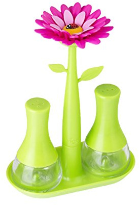 VIGAR Flower Power manueller Set Salz und Pfefferstreuer, ABS, Polypropylen, grün/magenta, 14 x 7 x 19 cm
