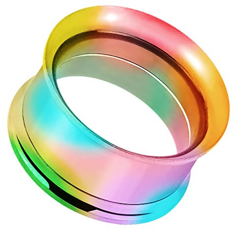Piersando Flesh Tunnel Ohr Plug Piercing Farbige Ohrpiercing Schraub Double Flared mit Gewinde Edelstahl Ohrtunnel 10mm Rainbow Metallic