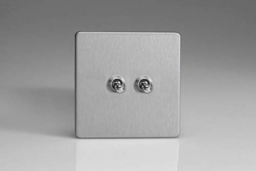 Varilight Double Light Switch 2-Way - Screwless Brushed Steel With Chrome Toggles