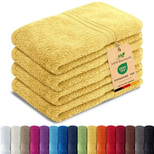 AR Line Arizona 4er Set Gästetücher 30x50 cm – 100% Baumwolle, 500 g/m², Gästehandtücher weich & saugstark in Farbe: Gelb