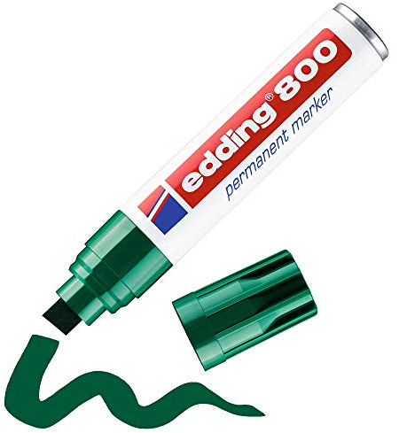 edding 800 permanentmarkör – grön – 1 penna – kilspets 4 – 12 mm – för breda markeringar – vattentät, snabbtorkning, torr – för kartong, plast, trä, metall, glas