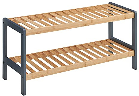 LIVIVO Bamboo Shoe Rack- Two/Three Tier Multipurpose Storage Stand Shelf Organiser - Perfect For Hallway, Entryway, Livingroom, Bedroom & Garage - (Grey/Natural, Two Tier)