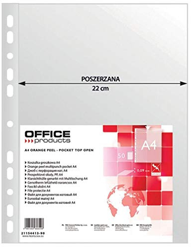 OFFICE PRODUCTS 21154413-90 Klarsichthüllen, PP, A4, genarbt, 90 µm 50 Stück, transparent