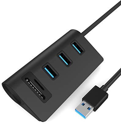 CATECK Hub USB 3.0 à 3 Ports Alimentation par USB avec 2 Fentes de Lecteur de Carte Combo pour iMac, MacBook, MacBook Air, MacBook Pro, Mac Mini, PC et Ordinateurs Portables (Noir)