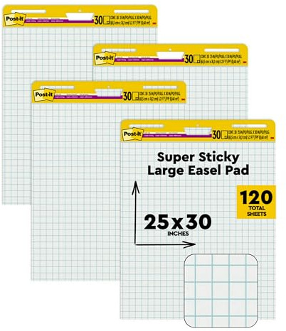 Post-it Super Sticky Easel Pad, 25 x 30 in, White Grid, 4 Pads