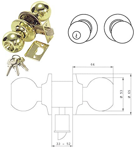 Tesa Assa Abloy 3902U0LP Juego De Pomos BOLA Para Puertas Latón PulidoFunción 02