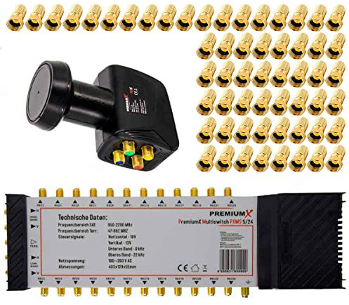 Premium X Multischalter Set 5/24 Multiswitch Quattro LNB 56x F-Stecker, Satverteiler 1 SAT für 24 Teilnehmer HDTV FullHD 4K UHD 8K
