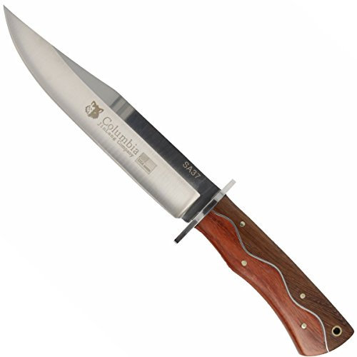 Columbia Jagdmesser Outdoormesser Gürtelmesser mit Parierelement Clip Point Klinge und Echtholzgriff - Fahrtenmesser mit Holster und Öse für Armband - Ideal für Jäger Angler (R33-SA37)